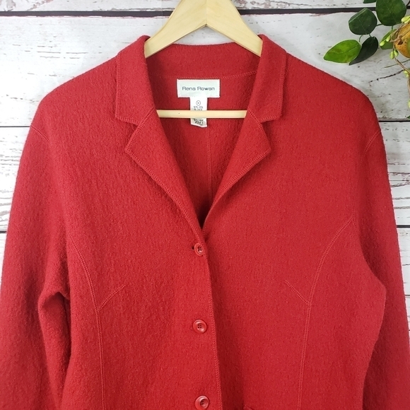 RENA ROWAN 100% Wool Cardigan Red Size M - Picture 2 of 7